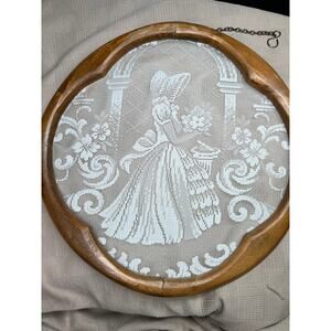 Vintage Dutch lace hanging wood frame window screen